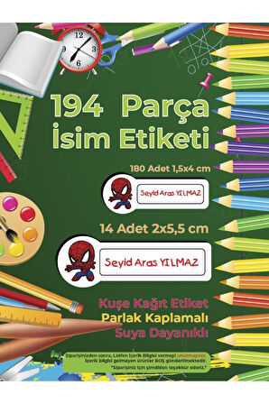 Okul Etiketi Kalem Defter Etiketi, Baby Spider - Örümcek Adam Etiketi - 194 Adet Opak Sticker