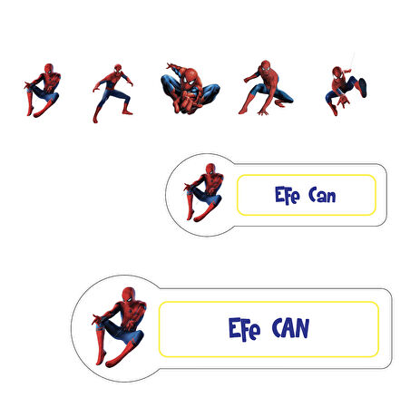 Okul Etiketi Kalem Defter Etiketi, Örümcek Adam, Spider Man Etiketi - 40 Adet 5cm Opak Sticker