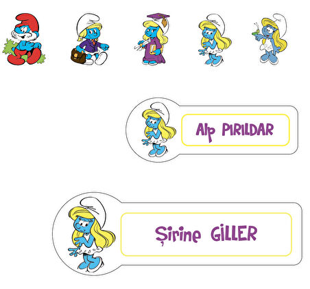 Okul Etiketi Kalem Defter Etiketi, Şirinler v2 Etiketi - 194 Adet Opak Sticker