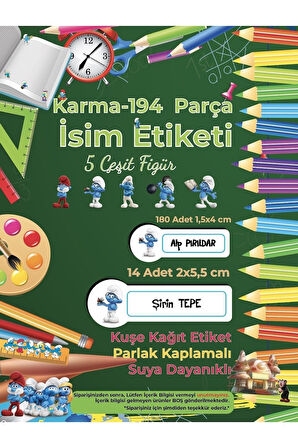 Okul Etiketi Kalem Defter Etiketi, Şirinler v3 Etiketi - 194 Adet Opak Sticker