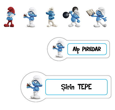 Okul Etiketi Kalem Defter Etiketi, Şirinler v3 Etiketi - 194 Adet Opak Sticker