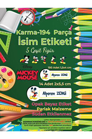 Okul Etiketi Kalem Defter Etiketi, Mickey Mouse Etiketi - 194 Adet Opak Sticker