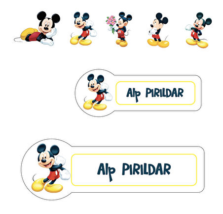 Okul Etiketi Kalem Defter Etiketi, Mickey Mouse Etiketi - 194 Adet Opak Sticker