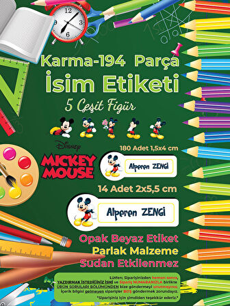 Okul Etiketi Kalem Defter Etiketi, Mickey Mouse Etiketi - 194 Adet Opak Sticker