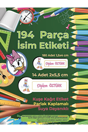 Okul Etiketi Kalem Defter Etiketi, Daisy Duck Etiketi - 194 Adet Opak Sticker