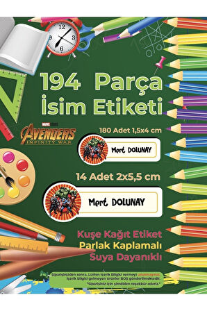 Okul Etiketi Kalem Defter Etiketi, Avengers Etiketi - 194 Adet Opak Sticker