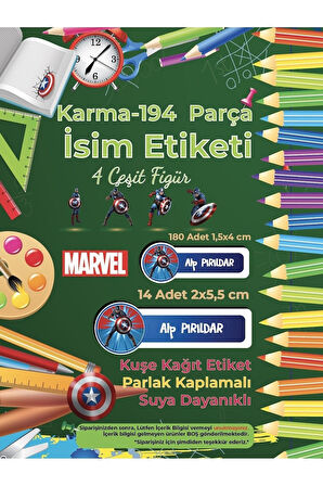 Okul Etiketi Kalem Defter Etiketi, Kaptan Amerika Etiketi - 194 Adet Opak Sticker