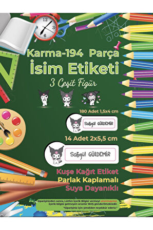 Okul Etiketi Kalem Defter Etiketi, Kuromi Etiketi - 194 Adet Opak Sticker