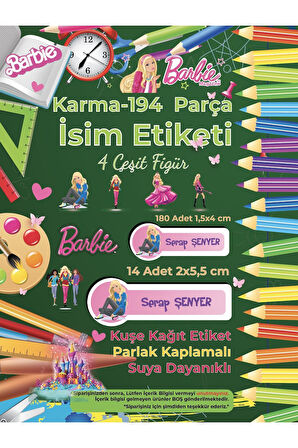 Okul Etiketi Kalem Defter Etiketi, Barbie Etiketi - 194 Adet Opak Sticker