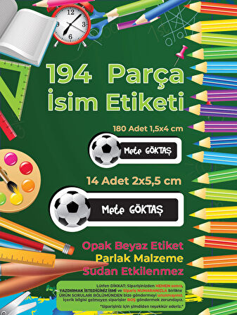 Okul Etiketi Kalem Defter Etiketi, BJK Etiketi - 194 Adet Opak Sticker