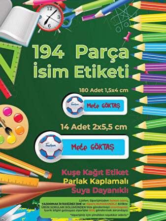 Okul Etiketi Kalem Defter Etiketi, TS Etiketi - 194 Adet Opak Sticker
