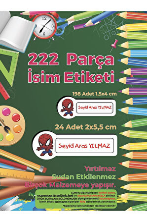 Okul Etiketi, Kalem Defter Etiketi, Baby Spider - Örümcek Adam Etiketi - 222 Adet Folyo Sticker