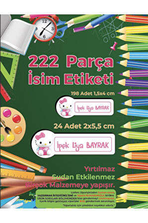 Okul Etiketi, Kalem Defter Etiketi - Hello Kitty Etiketi - 222 Adet Folyo Sticker