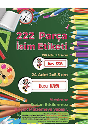Okul Etiketi, Kalem Defter Etiketi, Minie Mouse Etiketi - 222 Adet Folyo Sticker
