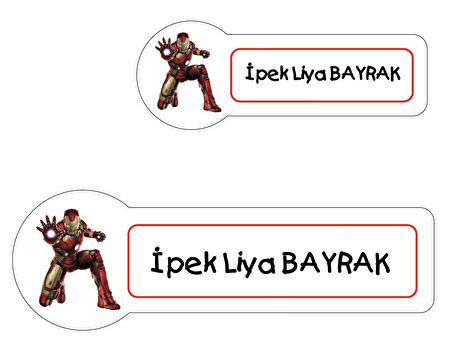 Okul Etiketi, Kalem Defter Etiketi, iron Man Etiketi - 222 Adet Folyo Sticker