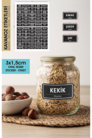 Siyah Oval Kesim Baharat, Bakliyat Etiket Modeli 1,5x3cm -70 Adet Opak Sticker