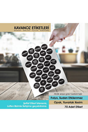 Siyah Yuvarlak Kesim Baharat, Bakliyat Etiket Modeli 3cm - 70 Adet Opak Sticker