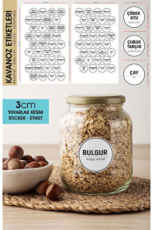 Beyaz Yuvarlak Kesim Baharat, Bakliyat Etiket Modeli 3cm - 70 Adet Sticker