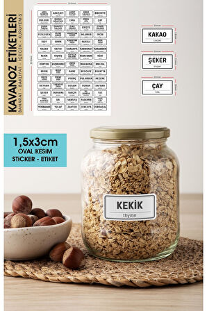 Beyaz Oval Kesim Baharat, Bakliyat Etiket Modeli 1,5x3cm-70 Adet Opak Sticker