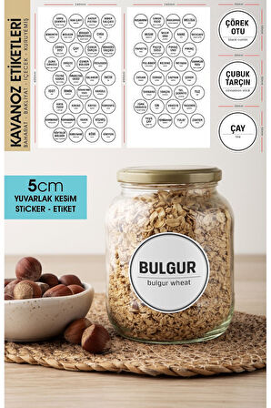 Beyaz Yuvarlak Kesim Baharat, Bakliyat Etiket Modeli 5cm - 70 Adet Folyo Sticker