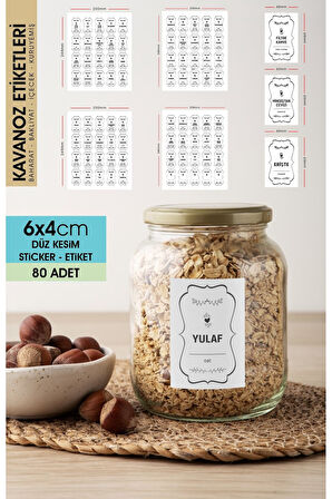 Beyaz Düz Kesim Baharat, Bakliyat Etiket Modeli 6x4cm - 80 Adet Folyo Sticker