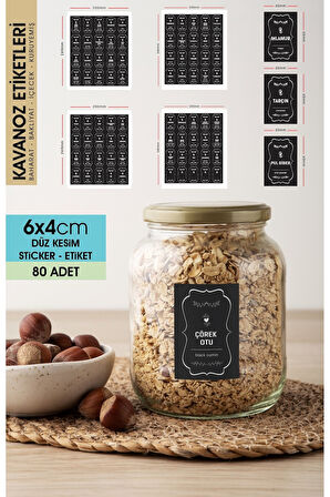 Siyah Düz Kesim Baharat, Bakliyat Etiket Modeli 6x4cm - 80 Adet Folyo Sticker