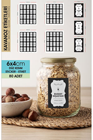 Siyah Beyaz Düz Kesim Baharat, Bakliyat Etiket Modeli 6x4cm - 80 Adet Folyo Sticker