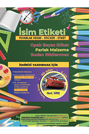 Okul Etiketi Kalem Defter Etiketi, Şimşek Macqueen Etiketi - 60 Adet 4cm Opak Sticker