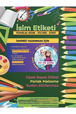 Okul Etiketi, Kalem Defter Etiketi, ELSA Etiketi - 40 Adet 5cm Opak Sticker