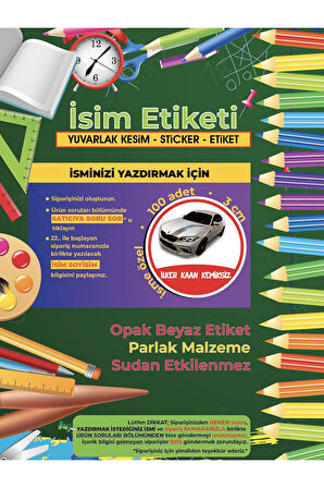 Okul Etiketi, Kalem Defter Etiketi, BMW Etiketi - 100 Adet 3cm Opak Sticker