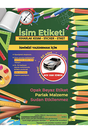 Okul Etiketi, Kalem Defter Etiketi, BMW Etiketi - 60 Adet 4cm Opak Sticker