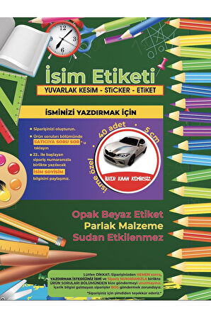 Okul Etiketi, Kalem Defter Etiketi, BMW Etiketi - 40 Adet 5cm Opak Sticker