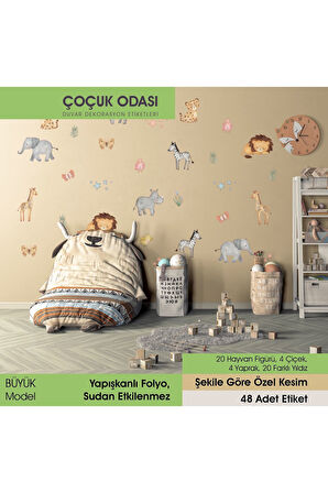 Sevimli Safari Konsept Çocuk Odası Duvar Etiketi Büyük Model- 48 Adet LETBİL REKLAM STİCKER