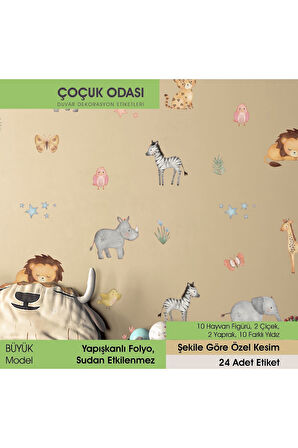 Sevimli Safari Konsept Çocuk Odası Duvar Etiketi Büyük Model- 48 Adet LETBİL REKLAM STİCKER