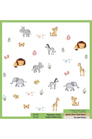 Sevimli Safari Konsept Çocuk Odası Duvar Etiketi Büyük Model- 48 Adet LETBİL REKLAM STİCKER