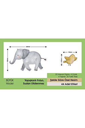 Sevimli Safari Konsept Çocuk Odası Duvar Etiketi Büyük Model- 48 Adet LETBİL REKLAM STİCKER