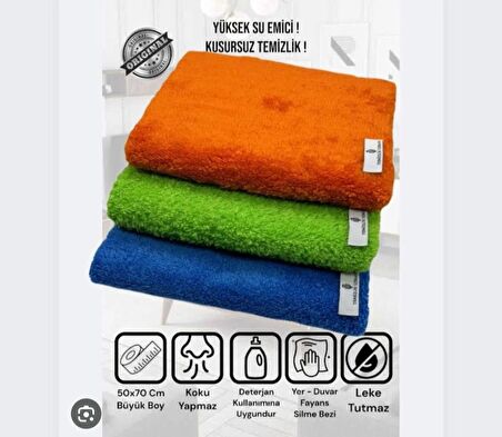 3'lü Büyük Boy Extra Su Emici Araç ve Tüm Yüzeyler için Kurulama ve Parlatma Bezi 50x70