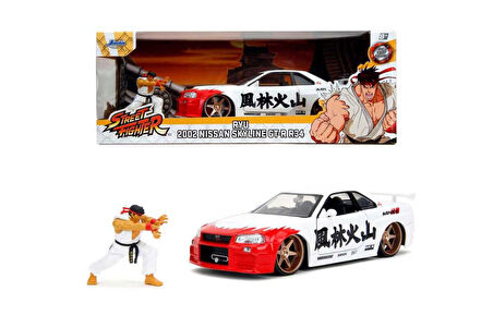 Jada 1/24 Street Fighter Nissan Skyline GTR R34 Ryu Figürü ile Birlikte