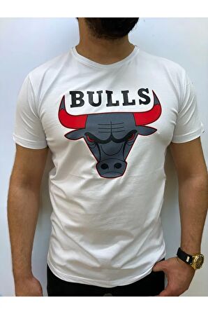 Bisiklet Yaka Erkek Bulls Baskılı  T-shirt