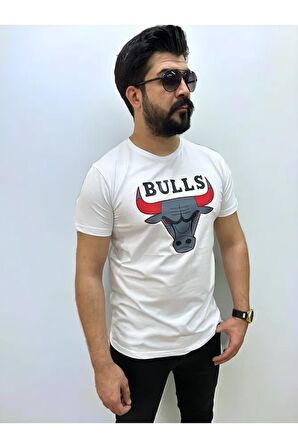 Bisiklet Yaka Erkek Bulls Baskılı  T-shirt