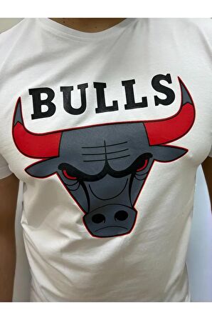 Bisiklet Yaka Erkek Bulls Baskılı  T-shirt