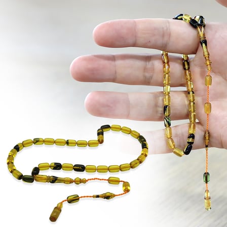 Sistemli Kapsül Kesim Mini Boy Sarı Siyah Renk Ateş Kehribar Tesbih