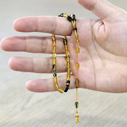 Sistemli Kapsül Kesim Mini Boy Sarı Siyah Renk Ateş Kehribar Tesbih