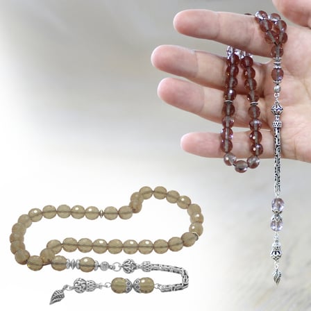 Zultanit Tesbih - 925 Ayar Gümüş Kral Zincir Püsküllü - Çok Renkli - Küre Kesim