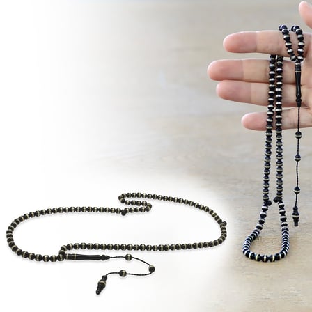 Kuka Namaz Tesbihi - Siyah Renk - Sistemli - Pirinç Sarmal - Küre Kesim