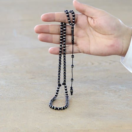 Kuka Namaz Tesbihi - Siyah Renk - Sistemli - Pirinç Sarmal - Küre Kesim
