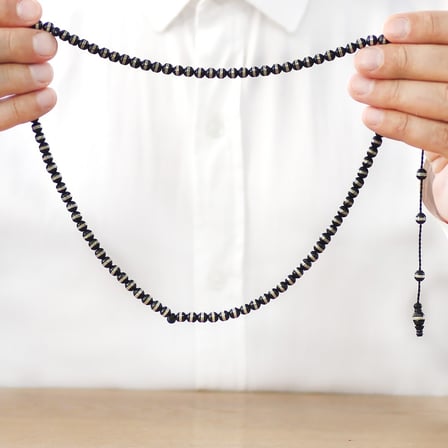 Kuka Namaz Tesbihi - Siyah Renk - Sistemli - Pirinç Sarmal - Küre Kesim
