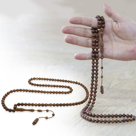Doğal Palmiye Ağacı - Namaz Tesbihi - Sistemli - Kahverengi - Küre Kesim