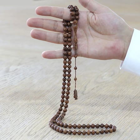 Doğal Palmiye Ağacı - Namaz Tesbihi - Sistemli - Kahverengi - Küre Kesim