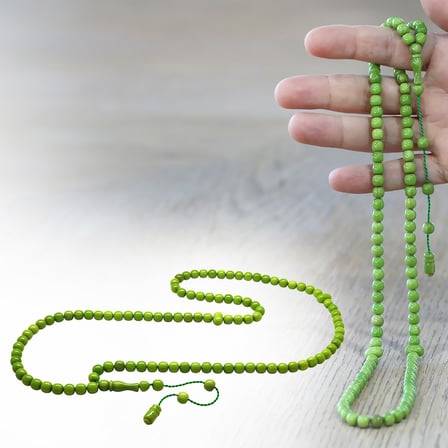 Ateş Kehribar Namaz Tesbihi - Sistemli - Yeşil Renk - Özel Kesim